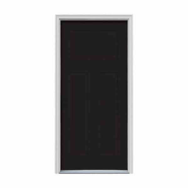 JELD-WEN 30 in. x 80 in. 3-Panel Craftsman Black Painted Steel Prehung Right-Hand Inswing Front Door w/Brickmould