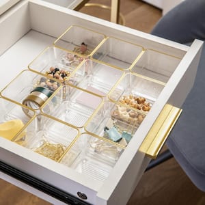 Clear/Gold Trim Desk Drawer Organizer Set of 12