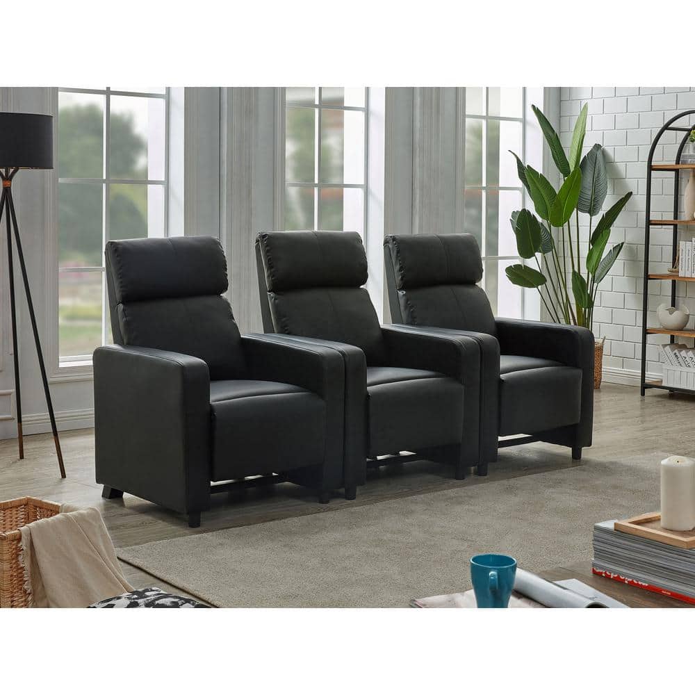 Toohey 3-Piece Black Faux Leather Upholstered Tufted Recliner Living Room Set -  Coaster, 600181-S3B