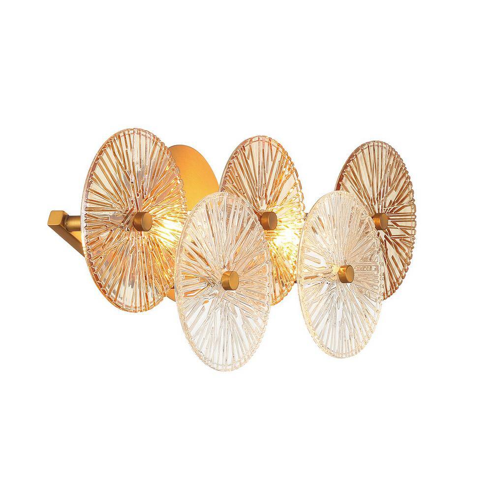 Brass and Amber Glass 2-Light Dimmable Vanity Fixture