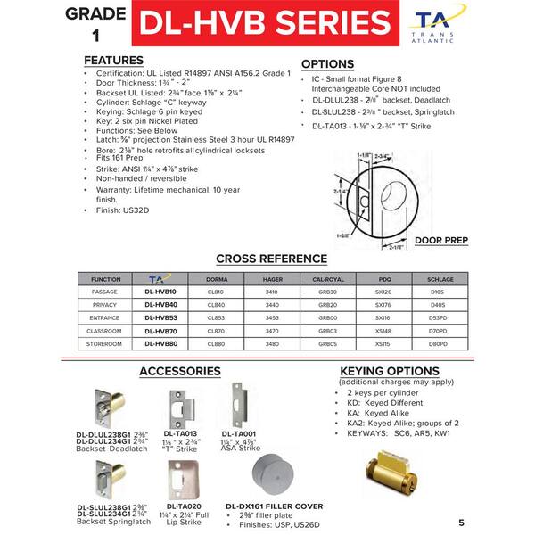 Taco HVB Series Heavy Duty Stainless Steel Grade 1 Commercial Storeroom  Knobset with Lock and IC Core DL-HVB80ICUS32D - The Home Depot