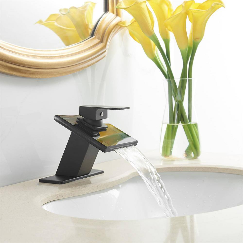 Matte Black Glass Waterfall Bathroom Faucet with Single Handle