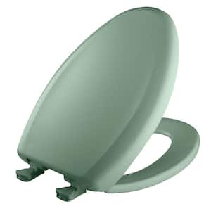 Slow Close Elongated Closed Front Plastic Toilet Seat in Sea Green Removes for Easy Cleaning and Never Loosens