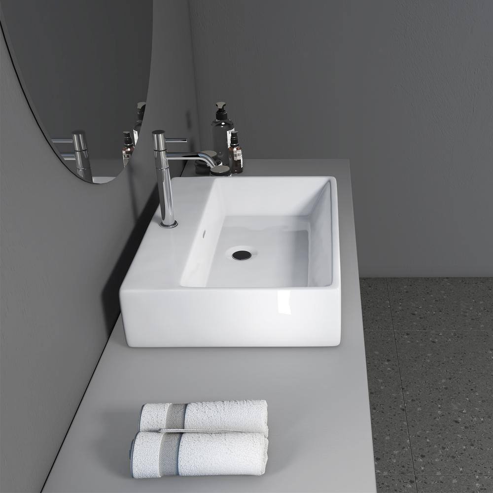Altair 24'' White Ceramic Rectangular Bathroom Sink with Overflow