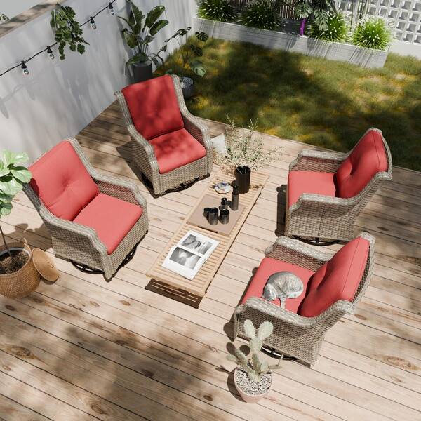 テーブル・チェア・ハンモック KCC105 Standard Oak Red Chair INMITOM Outdoor Patio Wicker Swivel Lounge Chair with Red