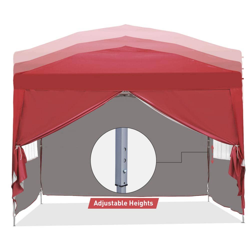 Red 10x10 ft Waterproof Pop-Up Patio Canopy Tent with Side Walls