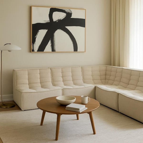 134 in. Armless Fabric L Shaped Sectional Sofa in Sand Beige