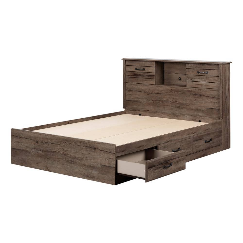 Fall Oak Full Platform Bed with Storage and Headboard
