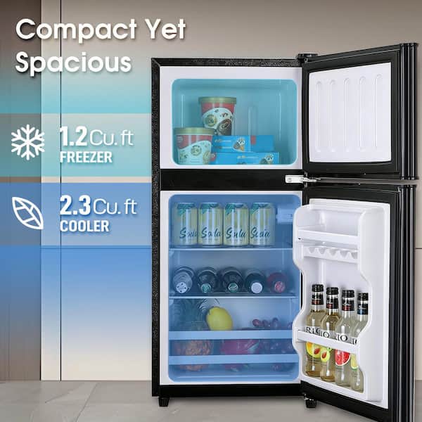 3.5 cu. ft. Retro Mini Refrigerator in Black with Top Freezer, 7-Temp Levels, 2-Removable Shelves and Height Adjustable