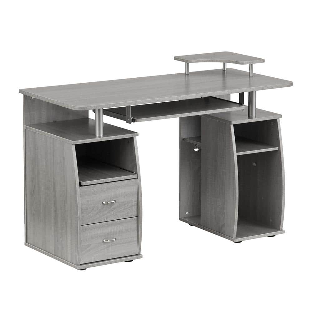 Gray MDF Computer Desk with Drawer and Keyboard Tray
