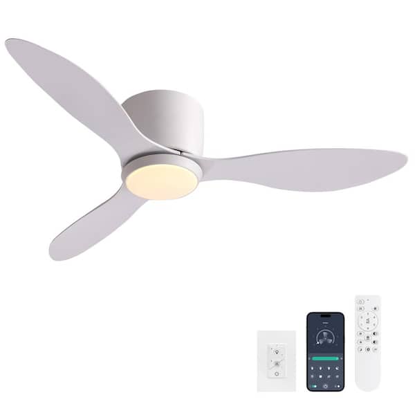 42 in. Smart Indoor White Low Profile 3 Blades Ceiling Fans with Dimmable Led Lights and Remote/Wall switch Included