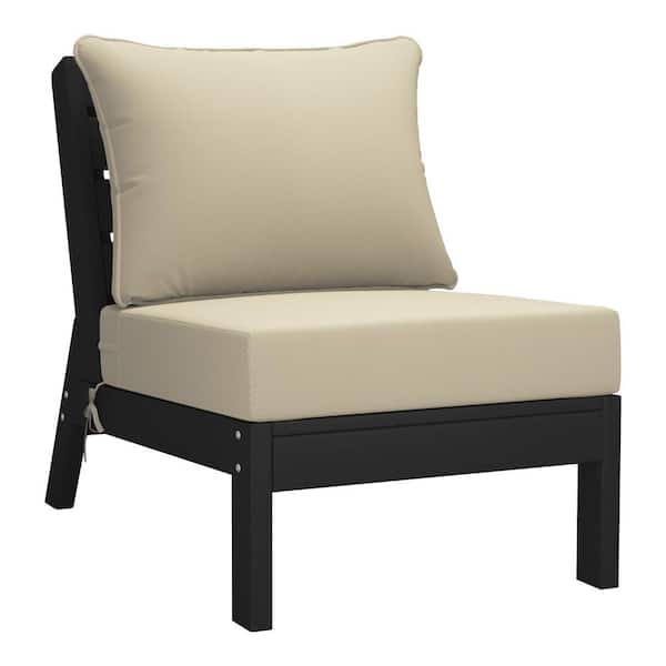 WESTIN OUTDOOR Birchwood Outdoor Patio Deep Seating HDPE Armless Lounge Chair in Black with Beige Cushions