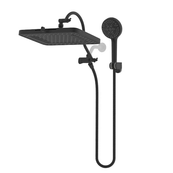 Hibbent 5-Spray 13 in. Dual Wall Mount Fixed and Handheld Shower Head 1.8 GPM in Matte Black with 12 in. Extension Arm
