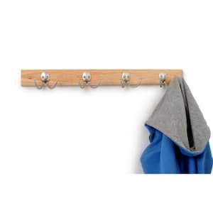 Stratford Maple Wood 24 in. Wall Mount Rack with 4-Double Satin Nickel Hooks