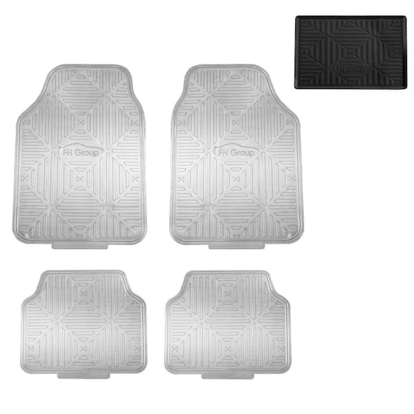 FH Group Silver Metallic Finish Rubber Backing Water Resistant Car Floor Mats - Full Set