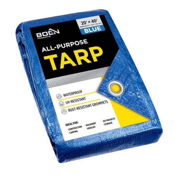 Boen Heavy Duty Blue Poly Cover Ft W X 40 Ft L Tarp Waterproof Tarpaulin Bt 40 The Home Depot