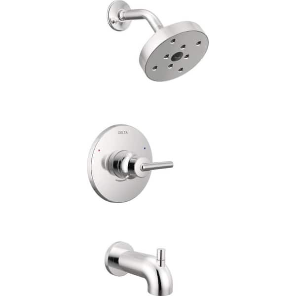 Delta Trinsic 1-Handle Wall Mount Tub and Shower Faucet Trim Kit in Chrome with H2Okinetic (Valve Not Included)