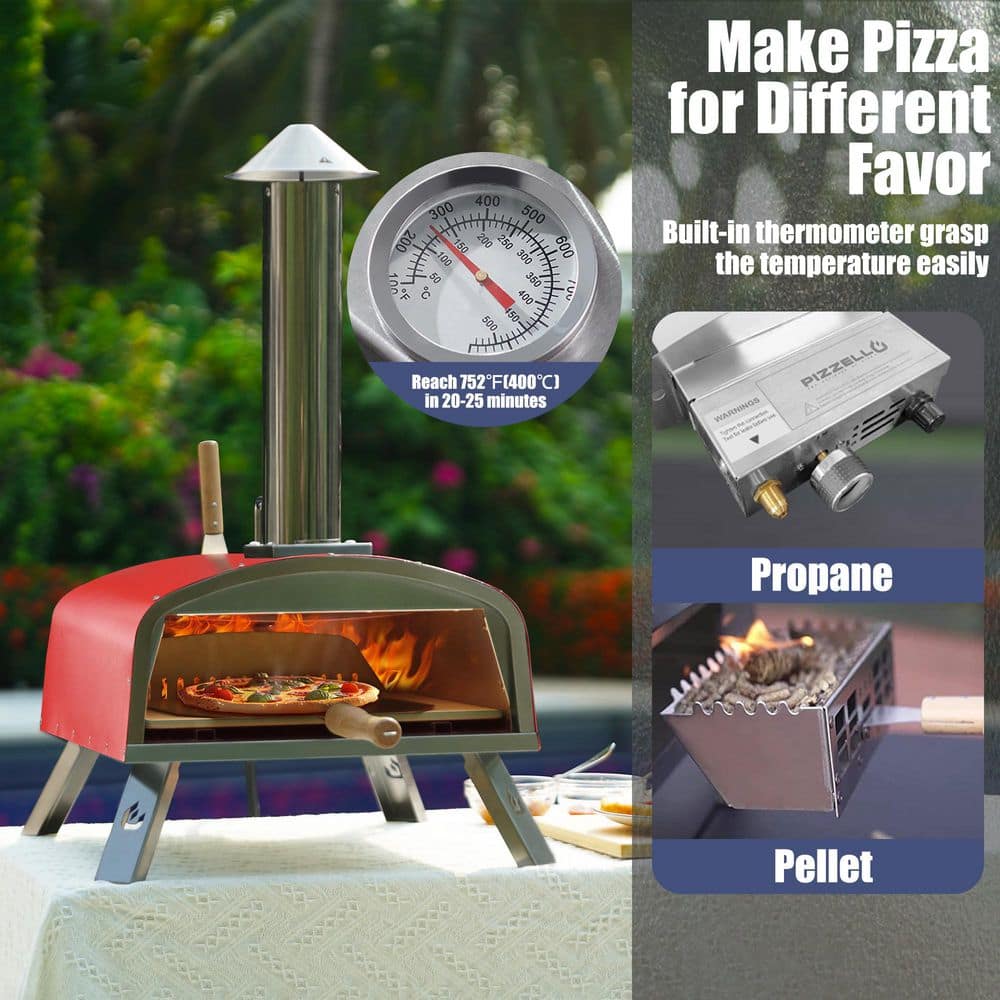 Red Stainless Steel 16 Inch Outdoor Gas and Wood Fired Pizza Oven
