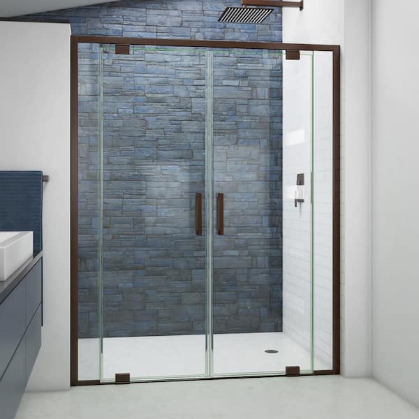DreamLine Terrace 58 in. W x 72 in. H Pivot Semi Frameless Shower Door in Oil Rubbed Bronze with Clear Glass
