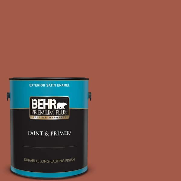 BEHR PREMIUM PLUS 1 gal. #PPU2-15 Cajun Red Satin Enamel Exterior Paint & Primer