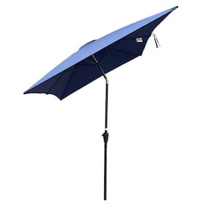 9 ft. x 6 ft. Rectangular Steel Market Tilt Patio Umbrella in Navy Blue Outside Table Umbrella with Crank for Lawn Deck