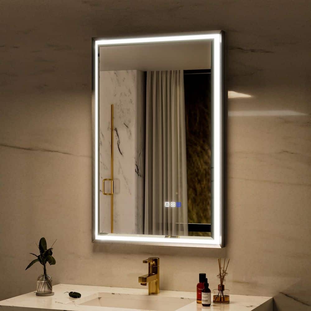 Bevel 22 in. W x 34 in. H Rectangular Framed LED Dimmable Anti-Fog Wall Bathroom Vanity Mirror in Brushed Nickel price history on PriceWatchPro