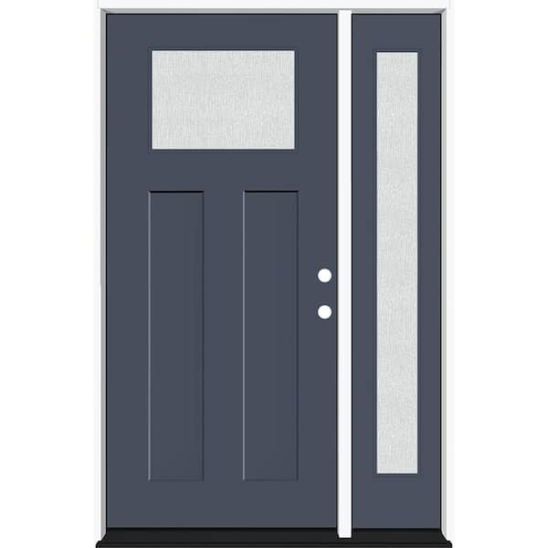 Steves & Sons Legacy 53 in. x 80 in. 1/4 Toplite Rain Glass LHIS Primed Dark Denim Finish Fiberglass Prehung Front Door w/14 in. SL