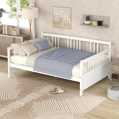 Gray Wooden Full Size Daybed with Full Guard Rail Daybed Sofa Bed with Slat and Bed Rail Weight Capability 250 lb.