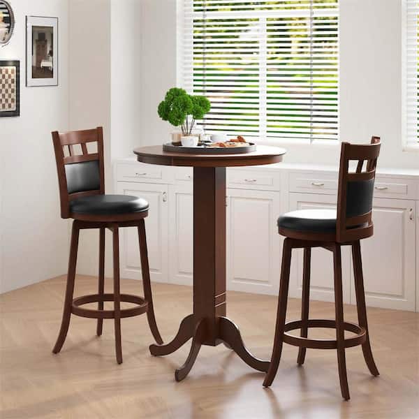 Espresso Wood Swivel Bar Stools with Faux Leather Upholstered Seat and Back (Set of 2)