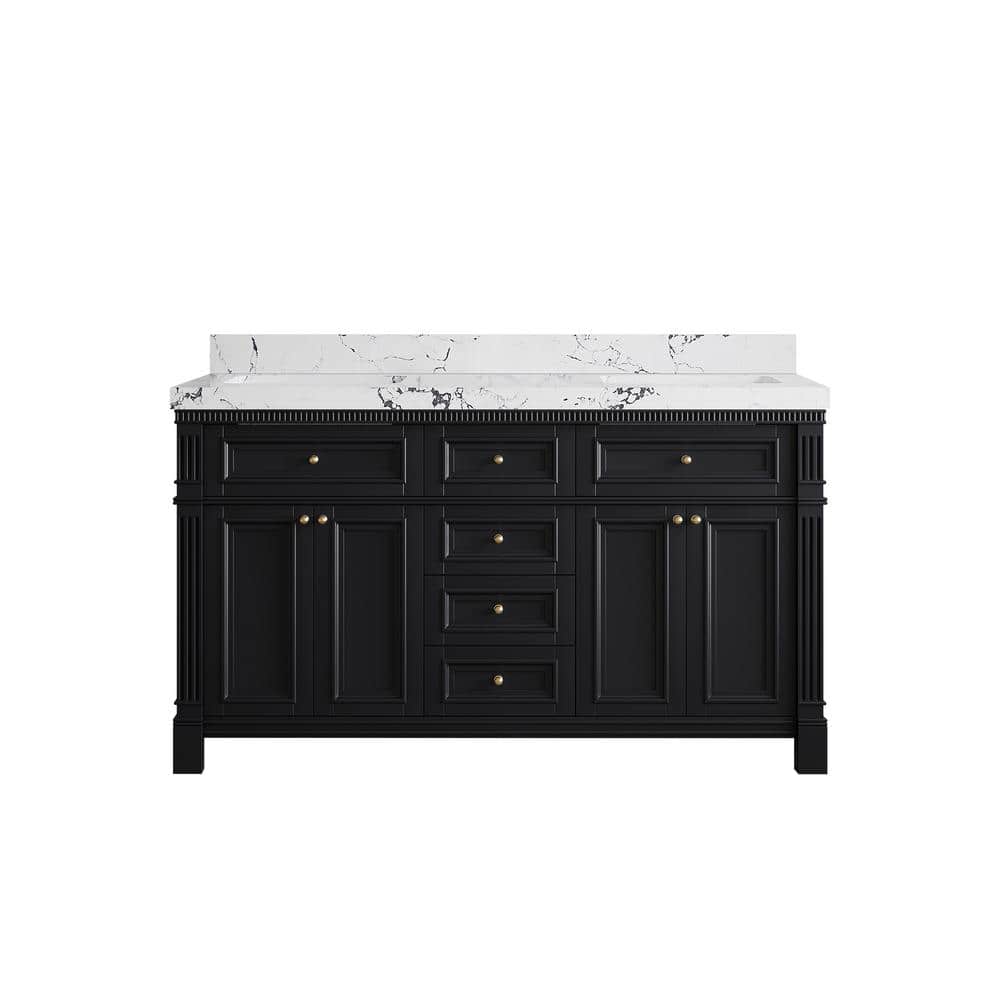 Paris 60 in. W x 22 in. D x 36 in. H Double Sink Bath Vanity in Black with 2 in. Viola Night qt. Top price history on PriceWatchPro