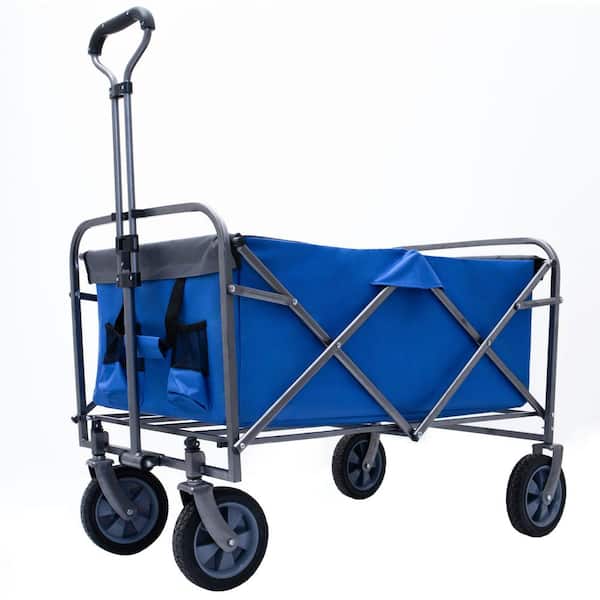 Blue 19 cu. ft. Steel Garden Cart Outdoor Garden Multipurpose Micro Collapsible Beach Trolley Cart Camping Folding Wagon
