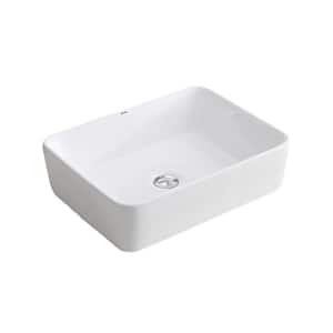 19 in. L x 15 in. W x 5 in. H White Ceramic Rectangular Vessel Sink