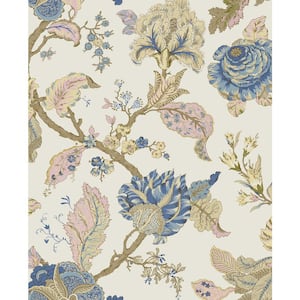 56 sq. ft. Parchment Lana Jacobean Floral Prepasted Paper Wallpaper Roll