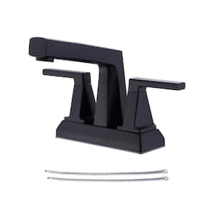 4 in. Centerset Double Handle Arc Bathroom Faucet with Pull Out Sprayer, Supply Line Included in Matte Black