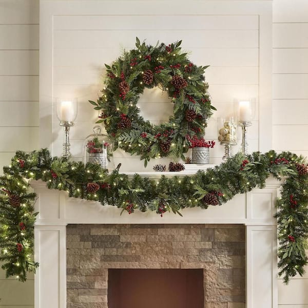 12 ft. Woodmoore Battery Operated LED Pre-Lit Artificial Christmas Garland