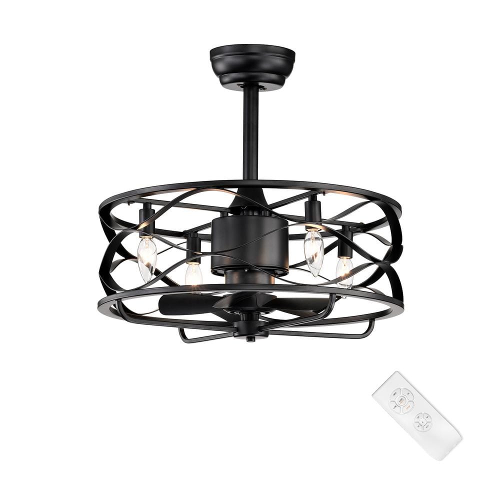 20 in. Farmhouse Indoor Matte Black Drum Cage Reversible Ceiling Fan with Light Kit and Remote Control price history on PriceWatchPro