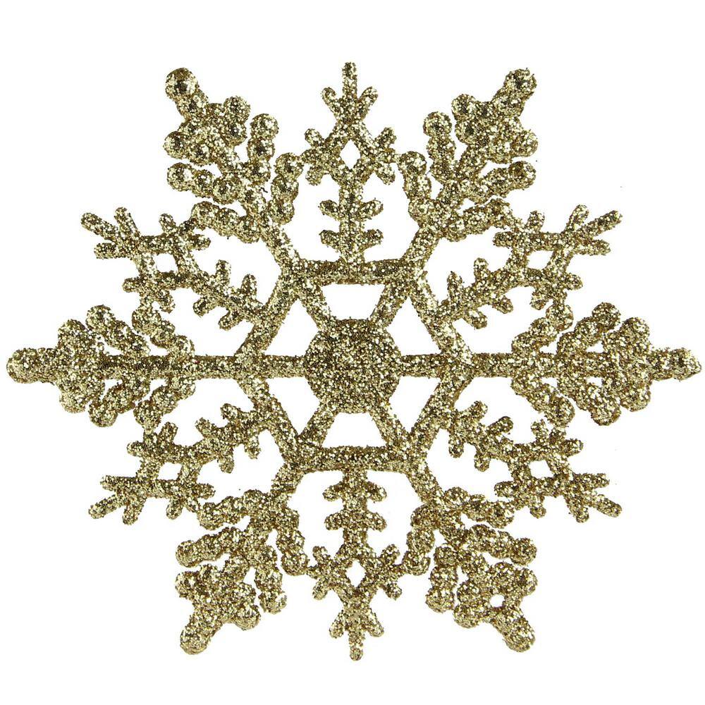 Northlight Gold Glamour Glitter Snowflake Christmas Ornaments Pack Of 24 31465558 The Home Depot