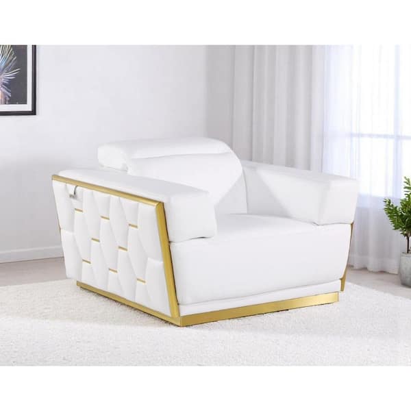 White Italian Leather Wood Club Chair
