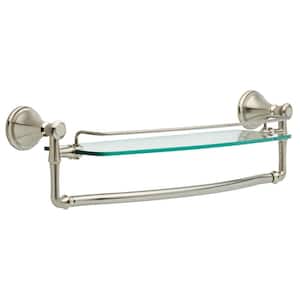 Cassidy 18 in. Glass Shelf with Towel Bar in Stainless Steel