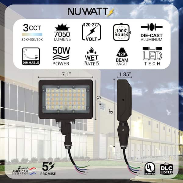 50-Watt 7050 Lumens Bronze Outdoor Integrated LED Flood Light 1/2" Adjustable Knuckle Mount Security Light, 3CCT (2-PK)