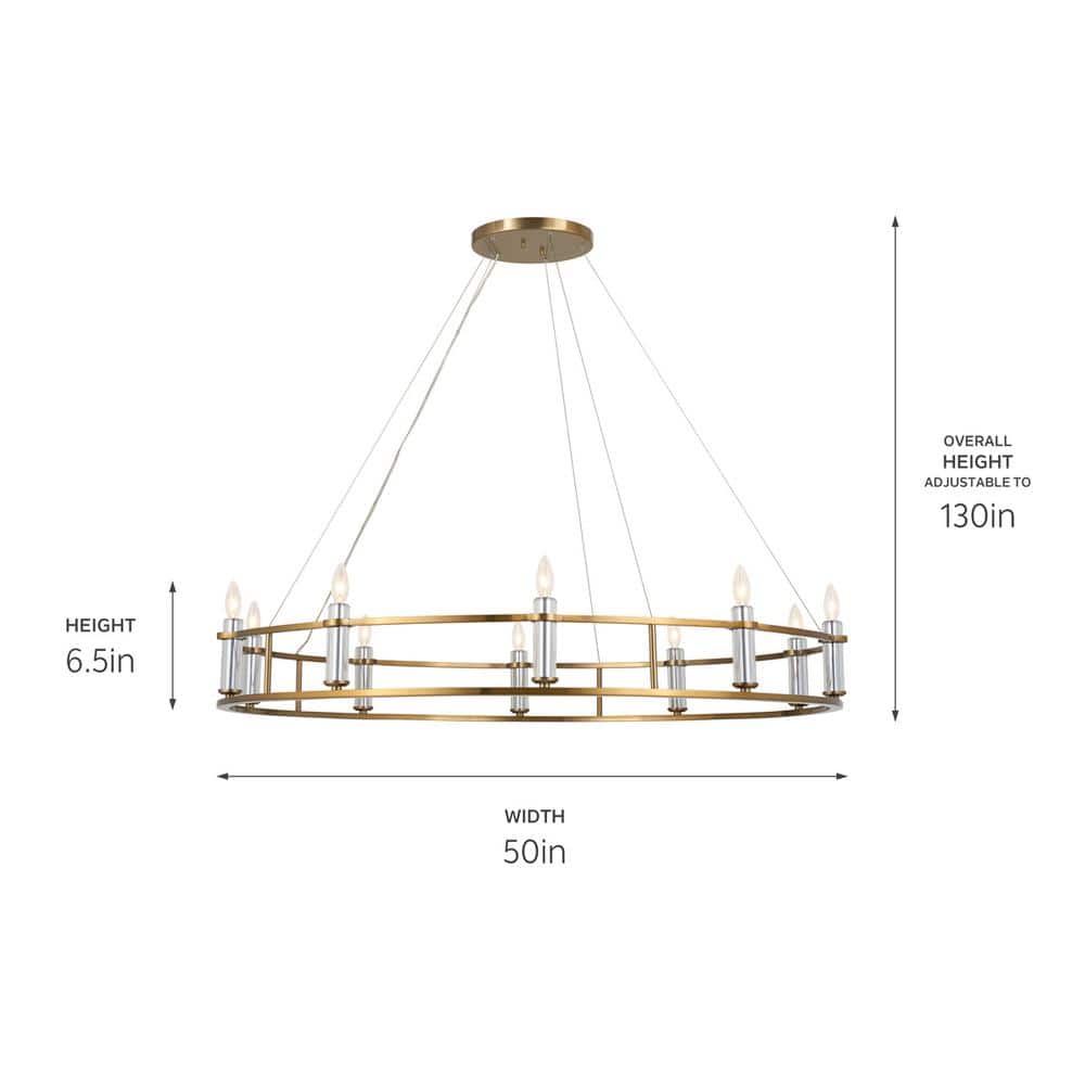 Rosalind Brushed Natural Brass 10-Light Traditional Chandelier