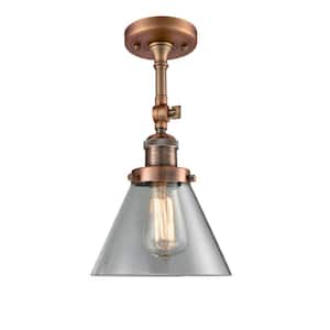 Franklin Restoration Cone 7.75 in. 1-Light Antique Copper Semi-Flush Mount with Clear Glass Shade