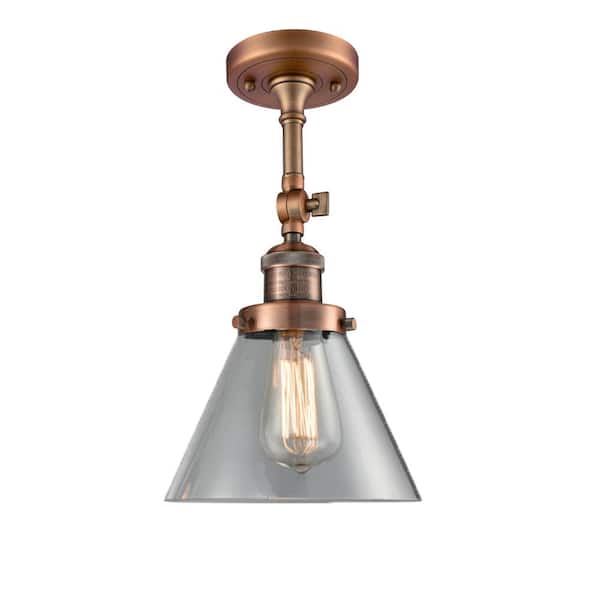 Innovations Franklin Restoration Cone 7.75 in. 1-Light Antique Copper Semi-Flush Mount with Clear Glass Shade