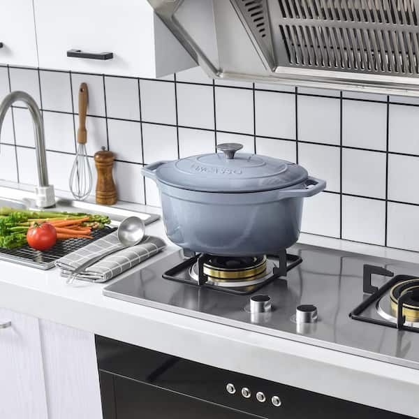 SAVEUR Selects Enameled Cast Iron Oval Dutch Oven 6 Quart, Rabbit Grey