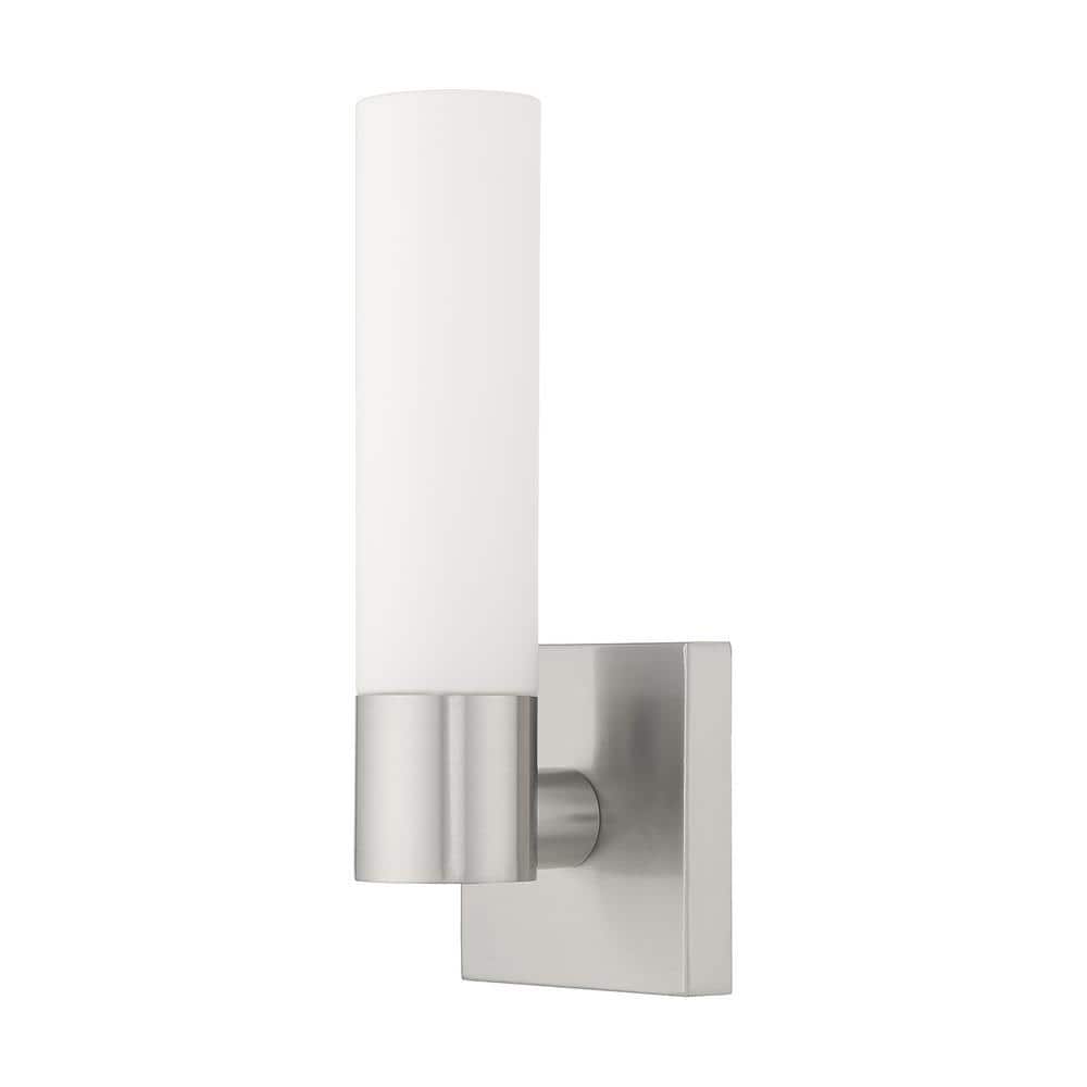 Brushed Nickel 11" Chrome Sconce with Etched Opal Glass