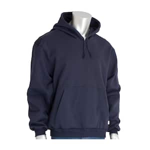 Men's X-Large Navy AR/FR Cotton Fleece Pullover Hoodie with Front Bottom Patch Pocket, 23.3 cal/sq.cm