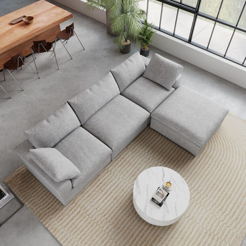 120.45 in. W Square Arm Linen L Shaped 4 Pieces Modular Free Combination Sofa with Storage Ottoman in. Gray price history on PriceWatchPro