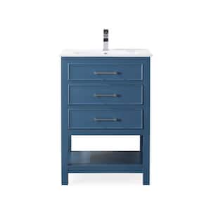 Arruza 24 in. W x 18.5 in. D x 35 in. H Contemporary Bathroom Vanity in Teal Blue with Porcelain Sink Top