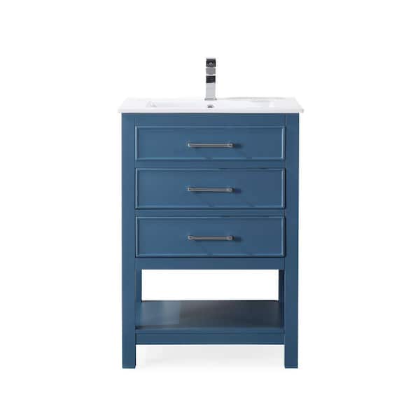 TENNANT BRAND Arruza 24 in. W x 18.5 in. D x 35 in. H Contemporary Bathroom Vanity in Teal Blue with Porcelain Sink Top
