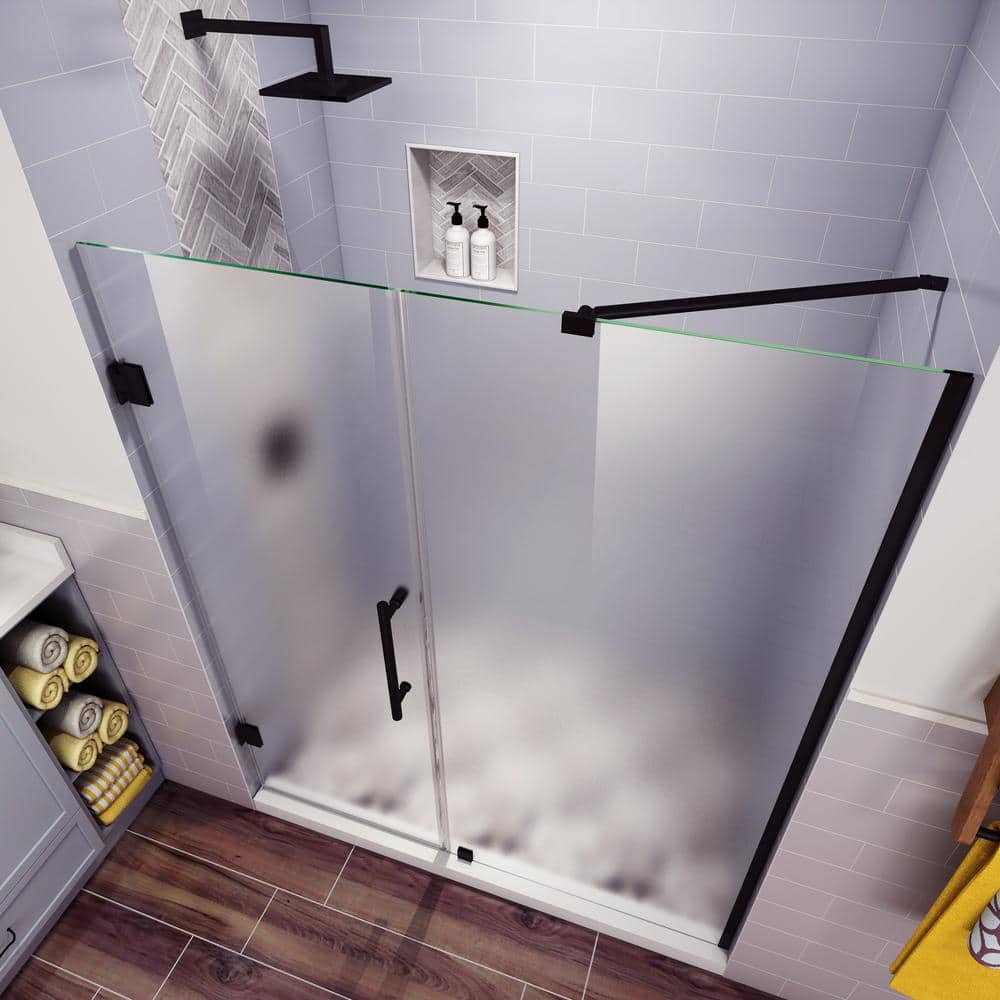 Belmore 64" x 72" Oil Rubbed Bronze Frameless Hinged Shower Door with Frosted Glass